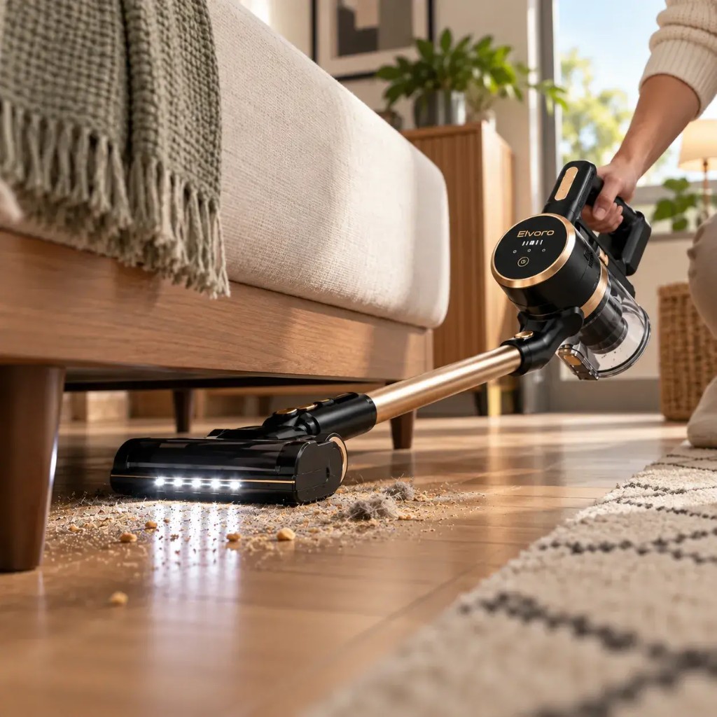 Lehký PowerVacuum 3000 bez kabelu uklízí pod pohovkou s LED světly