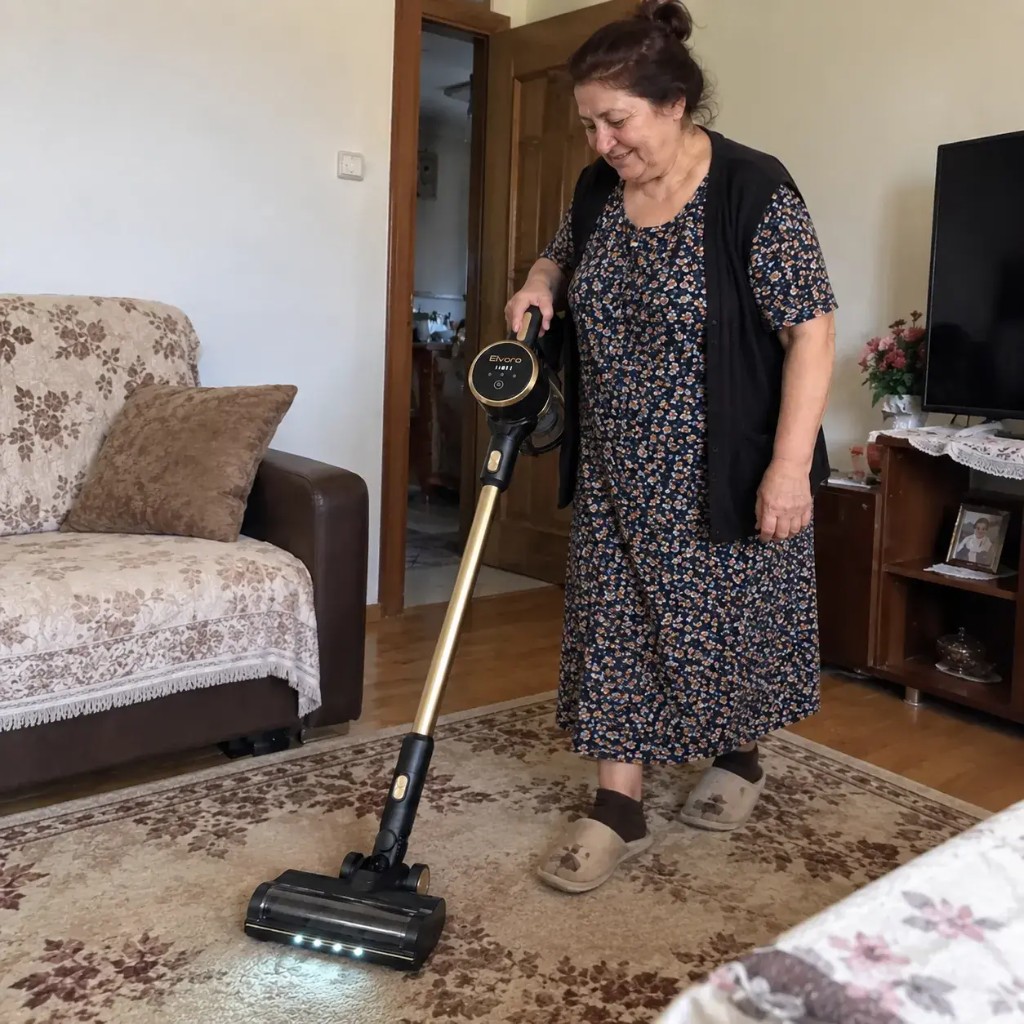 Zákazník používající PowerVacuum 3000 pod pohovkou doma